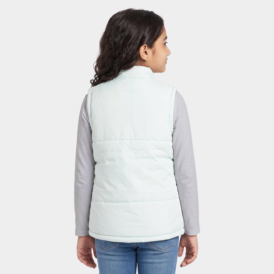 Girls' Mint Green Stand Collar Puffer Jacket, Light Green, large