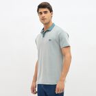 Men's Muted Sage Green Polo Neck Casual T-Shirt, Mid Blue, small