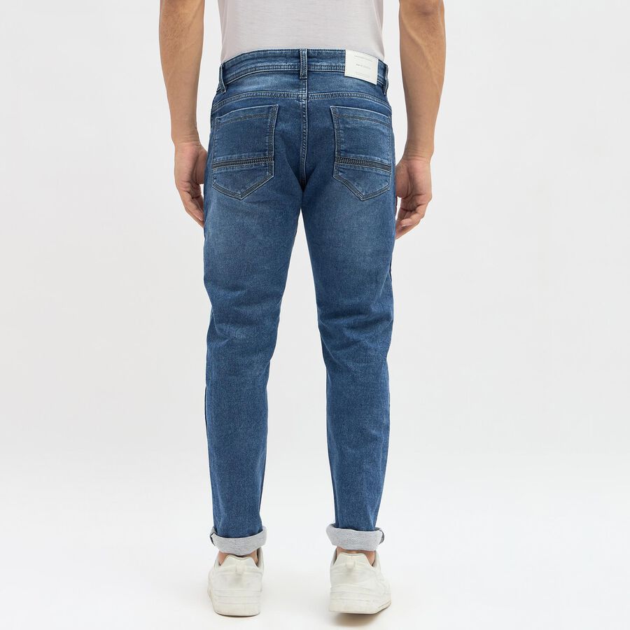 Men's Stonewashed Blue Slim Fit Jeans, मध्यम नीला, large image number null