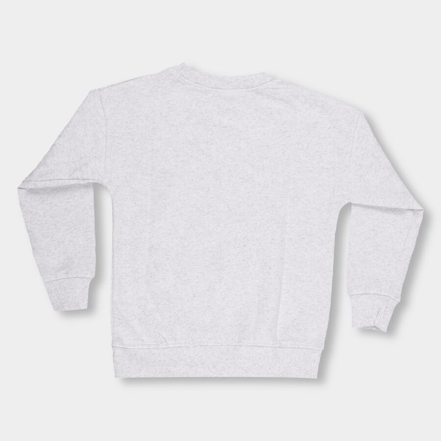 Boys Light Grey Cotton Crew Neck Casual Sweatshirt, Ecru Melange, large image number null