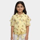 Girls' Bright Mustard Yellow Round Neck Casual T-Shirt, पीला, small