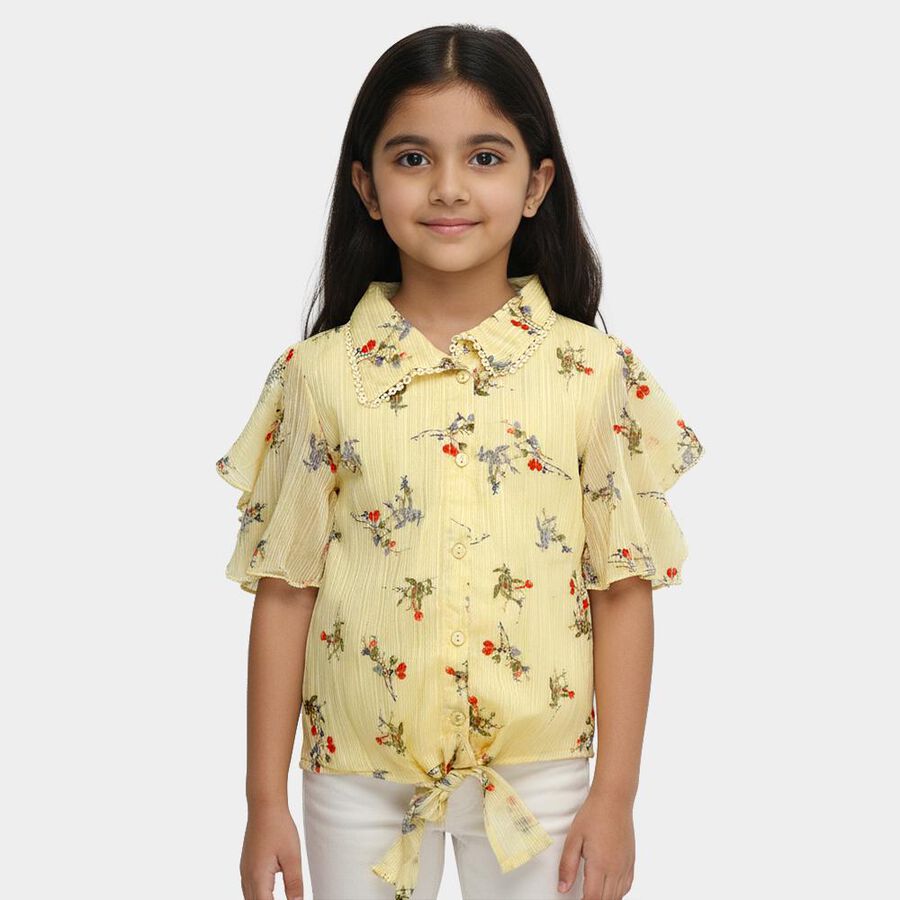 Girls' Bright Mustard Yellow Round Neck Casual T-Shirt, पीला, large