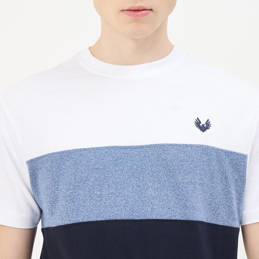 Men's Navy Blue Round Neck Casual T-Shirt, Navy Blue, large