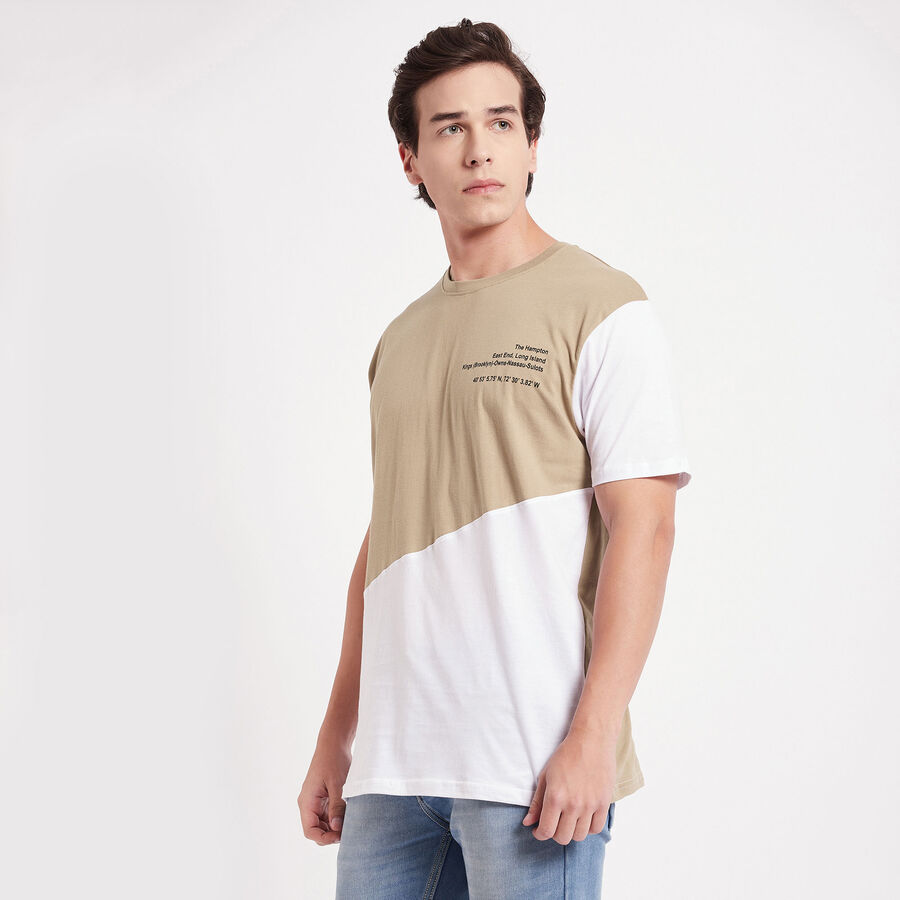 Cotton Round Neck T-Shirt, Beige, large image number null
