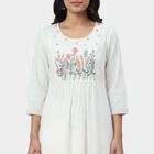 Women's White Cotton Round Neck Straight Kurta, White, small