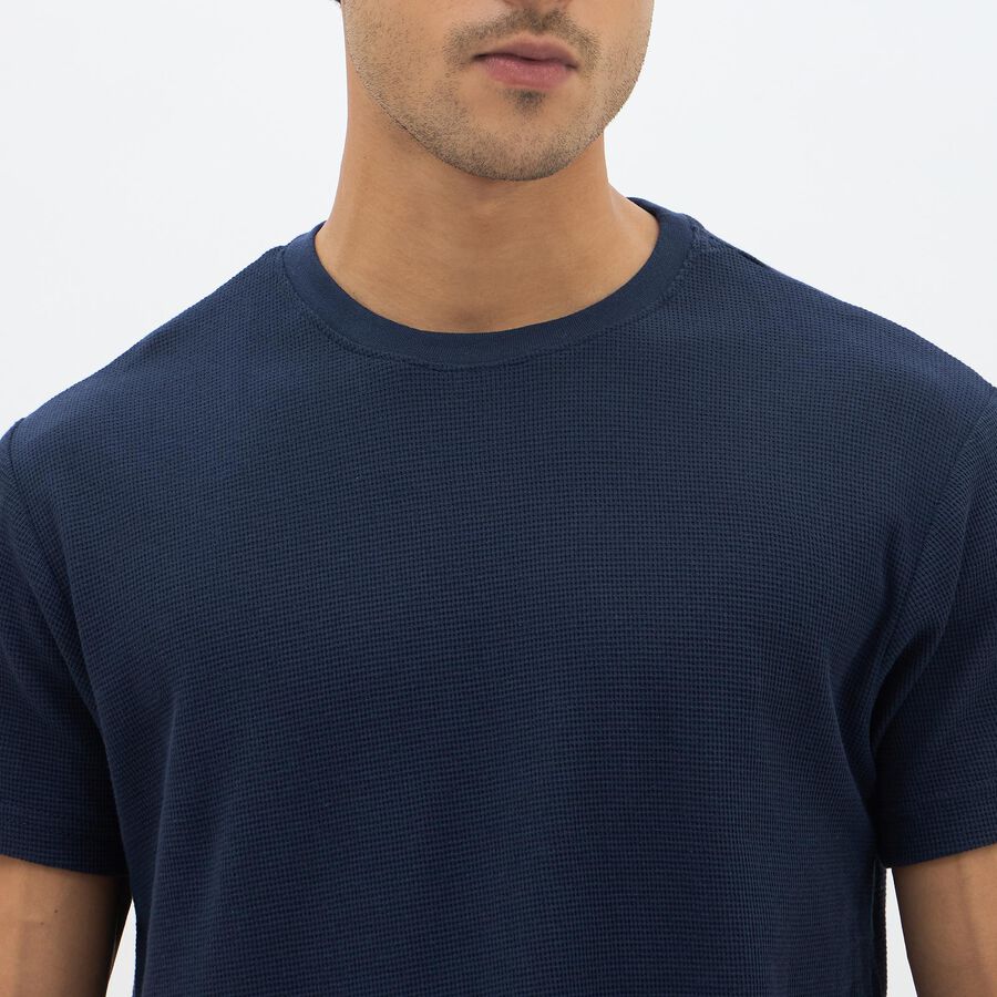 Men's Deep Midnight Navy Blue Cotton Round Neck Casual T-Shirt, Navy Blue, large image number null