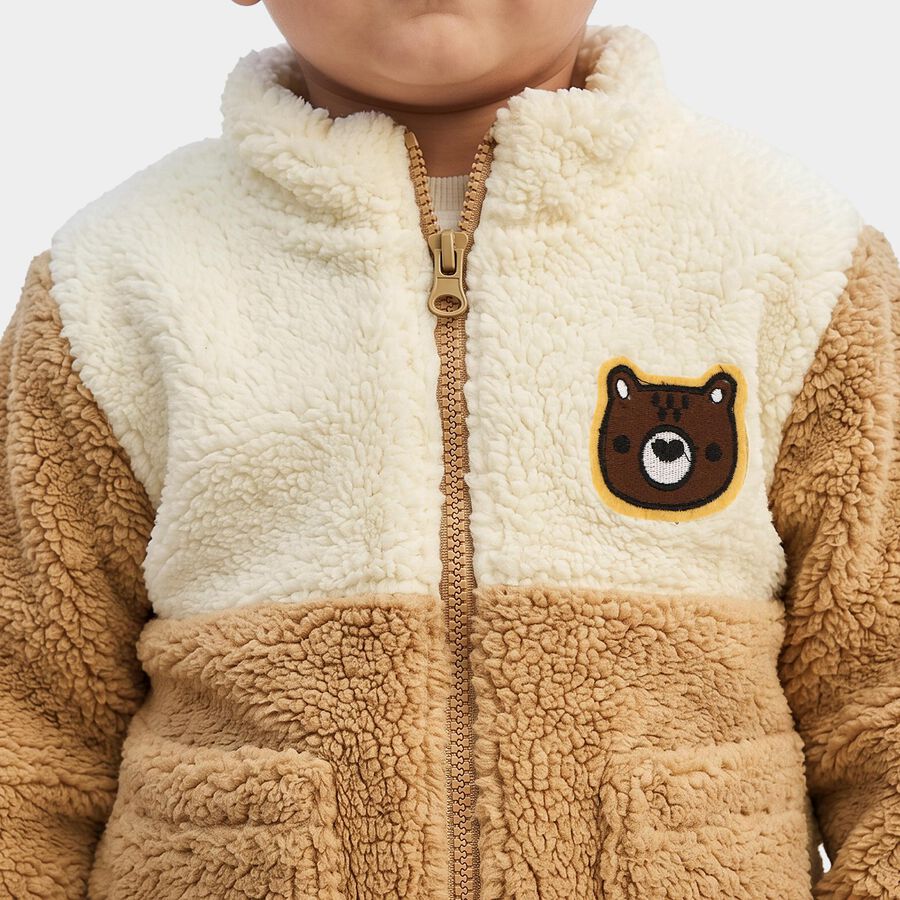 Infants Beige Stand Collar Zip-Up Sweatshirt, Beige, large