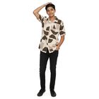 Boys Beige and Brown Cotton Half Sleeve Cuban Collar Casual Shirt, Beige, small image number null