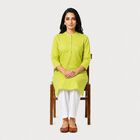 Women's Green Cotton Mandarin Collar Solid Straight Kurta, हल्का हरा, small