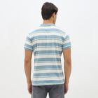 Men's Light Steel Blue Polo Neck Striped T-Shirt, मध्यम नीला, small image number null