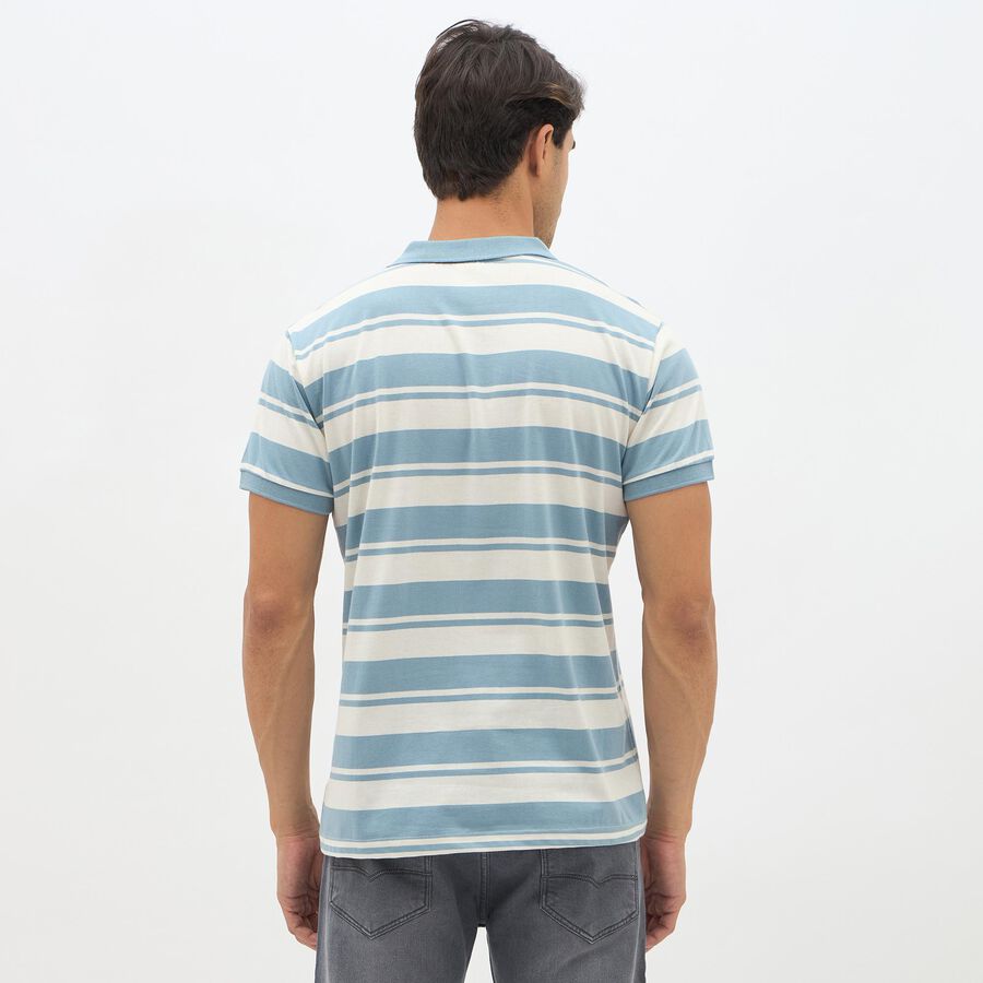 Men's Light Steel Blue Polo Neck Striped T-Shirt, मध्यम नीला, large image number null