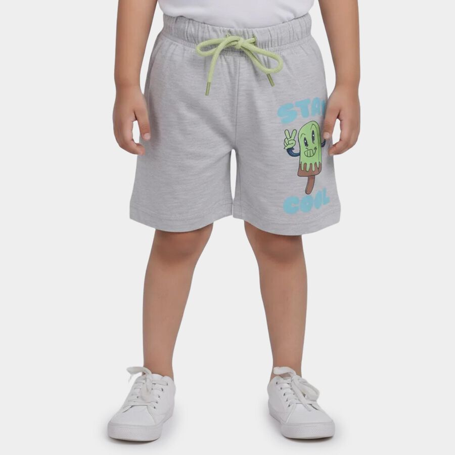 Boys Light Grey Regular Fit Casual Bermuda Shorts, Melange Light Grey, large