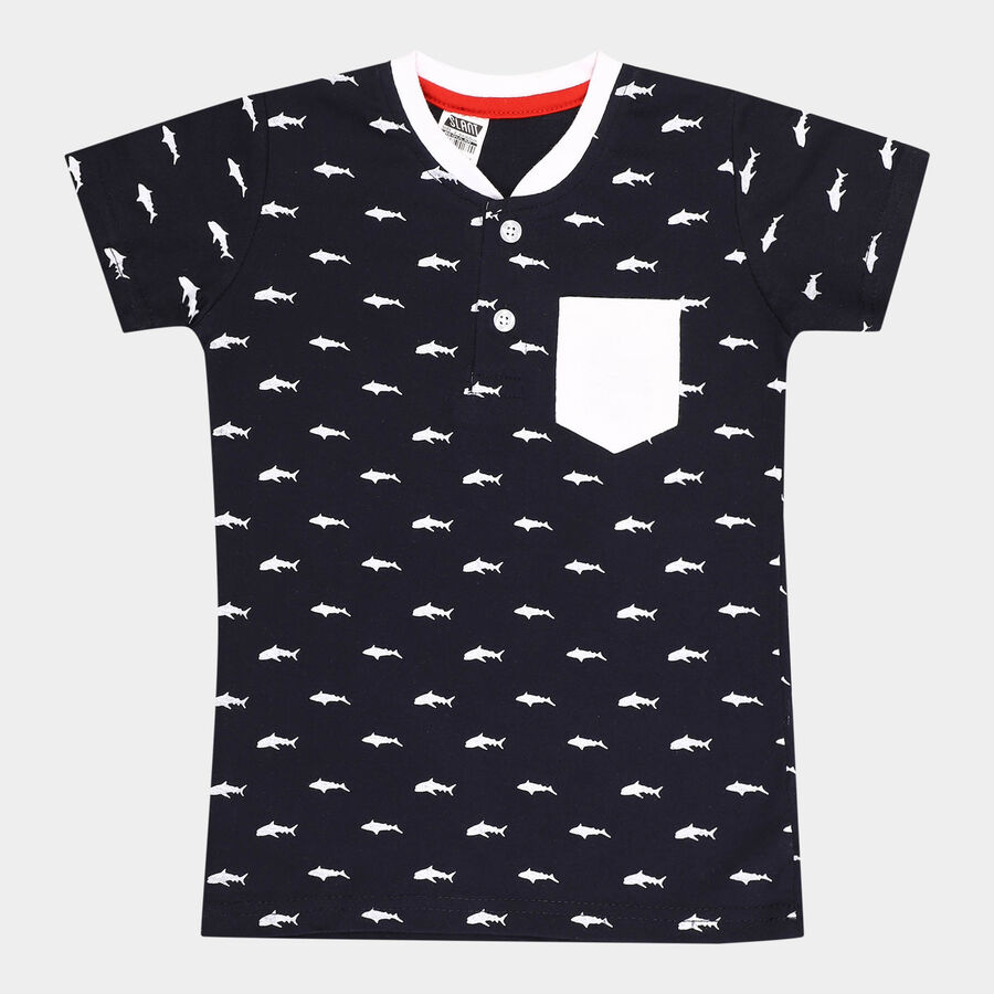 Boys All Over Print T-Shirt, Navy Blue, large image number null