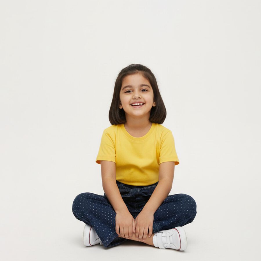 Girls' Dark Indigo Wide-Leg Polka Dot Jeans, Dark Blue, large image number null