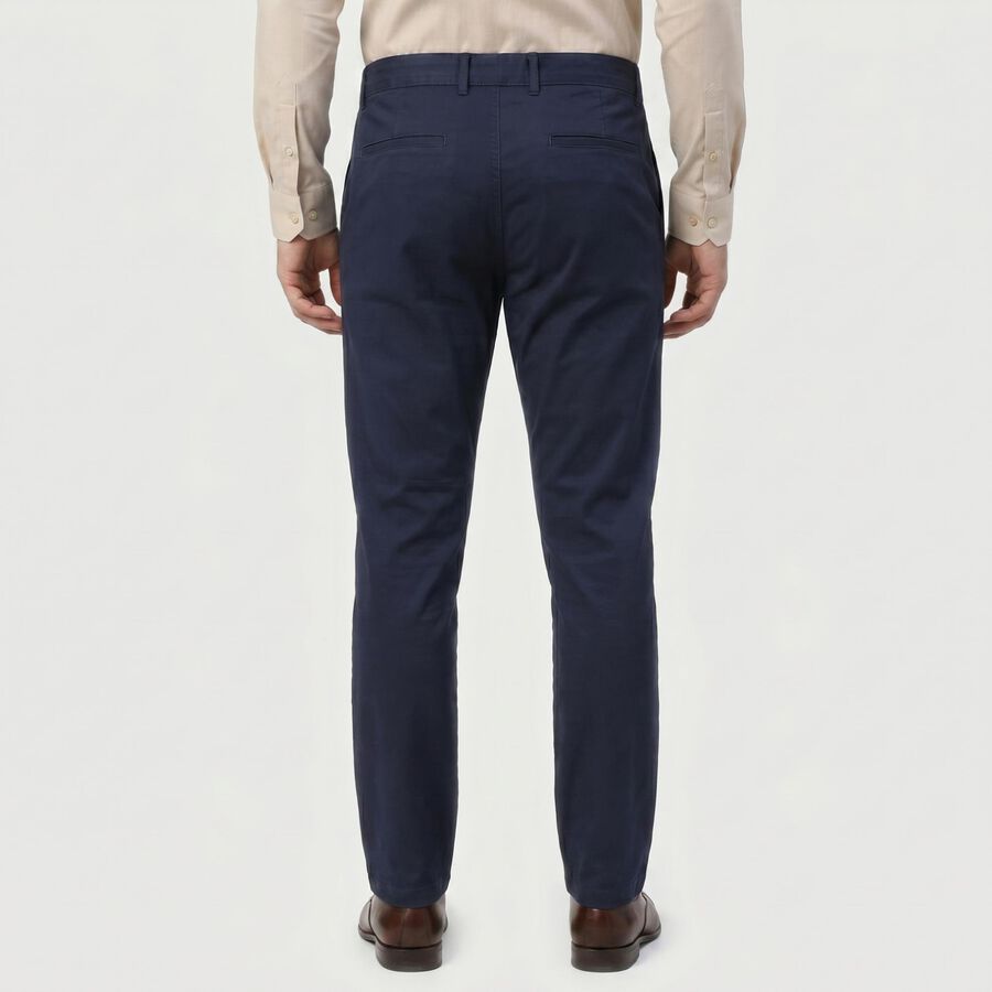 Men's Navy Blue Slim Fit Casual Trousers, गहरा नीला, large