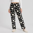 Women's Black Straight Fit Heart Pyjama, Black, small