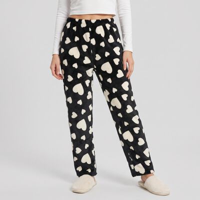 Women's Black Straight Fit Heart Pyjama