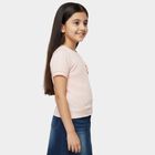 Girls Peach Round Neck Casual T-Shirt, Peach, small