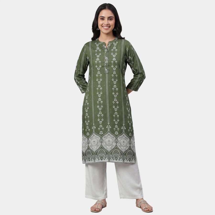 Women's Olive Notch Neck Textured Kurta, ओलिव, large