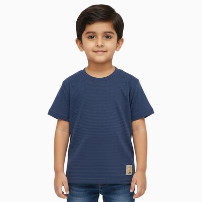 Boys Muted Midnight Blue Crew Neck Casual Half Sleeve T-Shirt