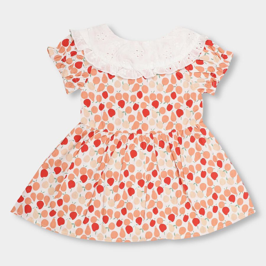 Infant Girls' 100% Cotton Collar Frock, Peach, large image number null