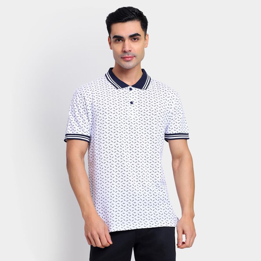 Men's 100% Cotton Collared Half Sleeves T-Shirt , White, large image number null