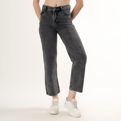Women's Washed Charcoal Black Wide-Leg High-Rise Jeans