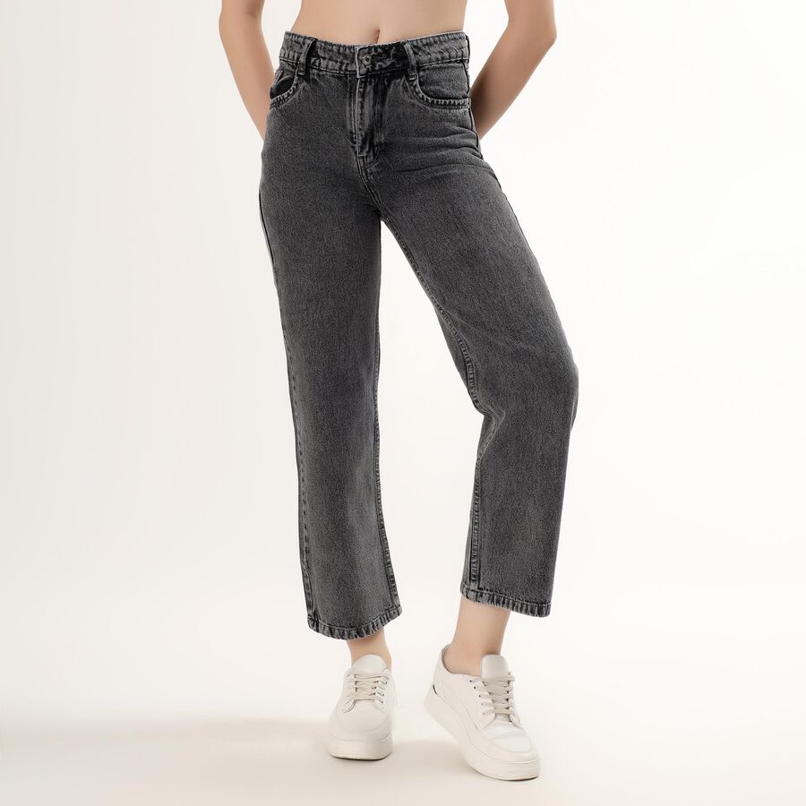 Women's Washed Charcoal Black Wide-Leg High-Rise Jeans, Dark Grey, large image number null