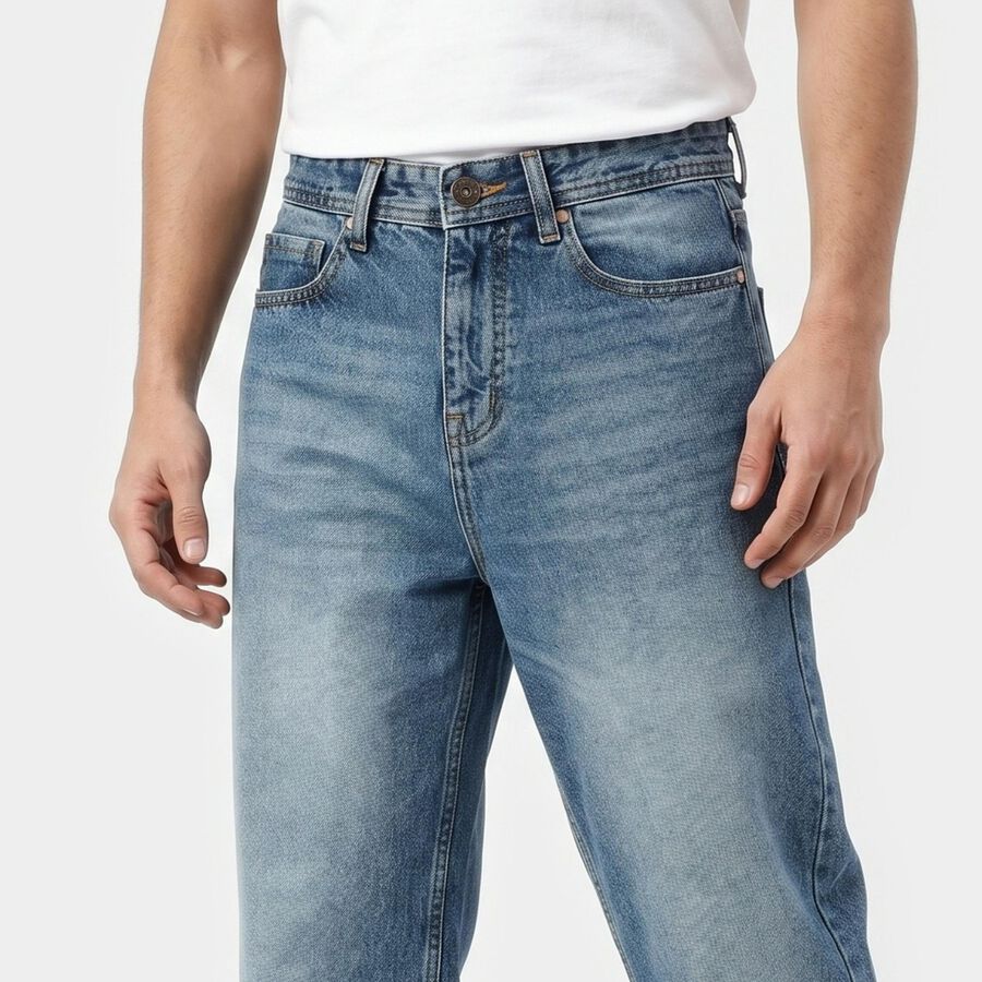 Men's Blue Straight Fit Classic Jeans, Mid Blue, large