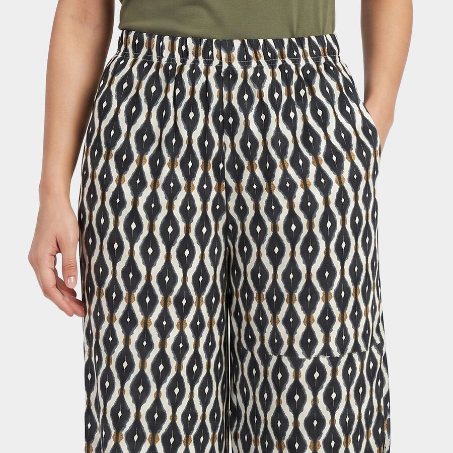 Women's Black Regular Fit Printed Palazzos, Black, large
