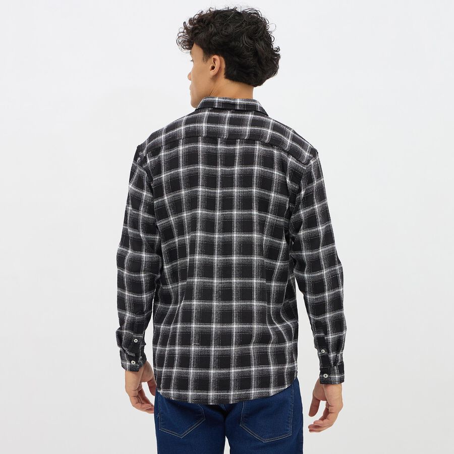 Men's Dusty Charcoal Black Button-Down Casual Shirt, Black, large
