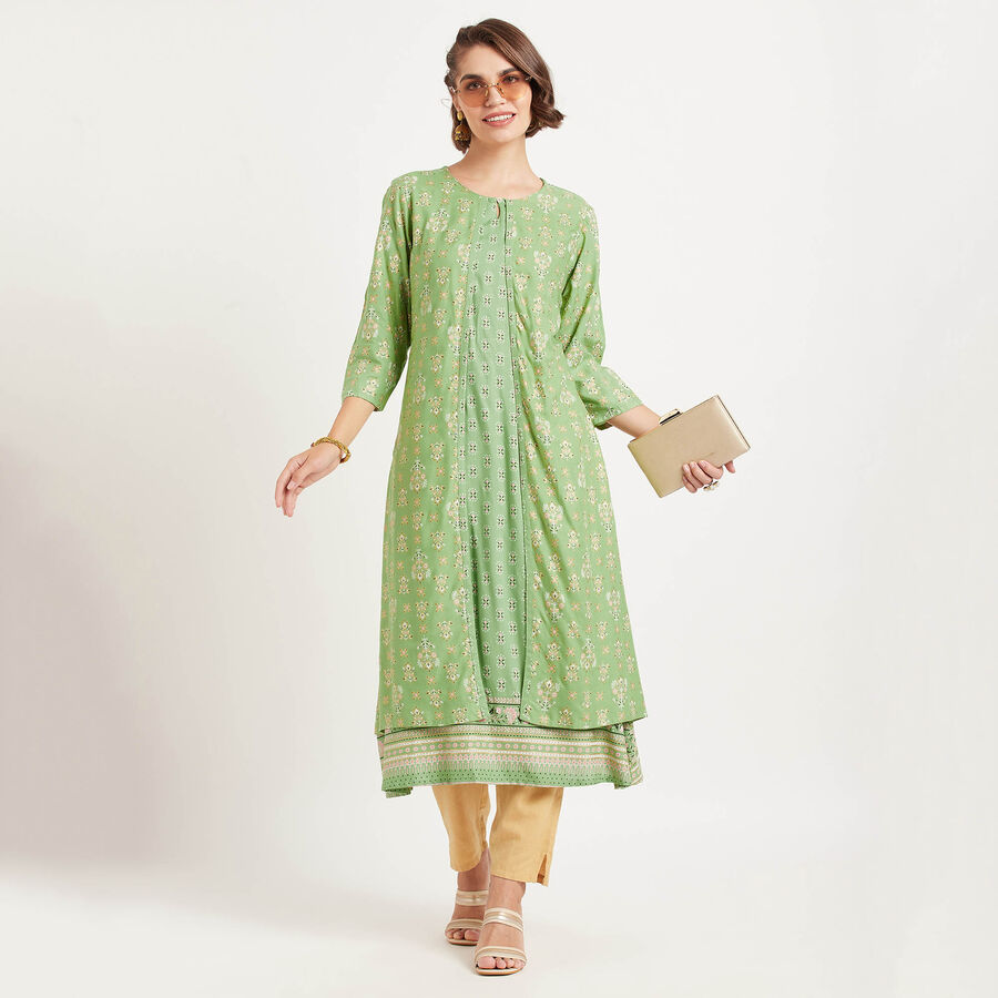 Solid 3/4Th Sleeves Kurta, Light Green, large image number null