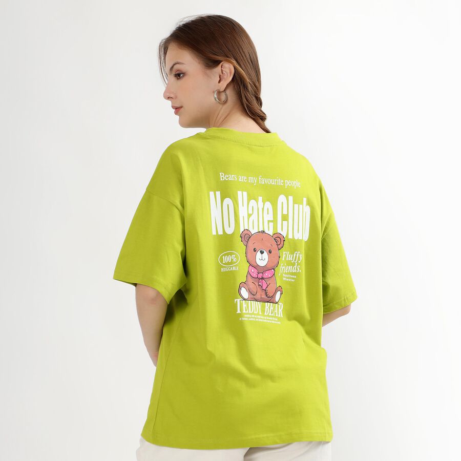 Women's Lime Green Cotton Round Neck Casual T-Shirt, Neon Green, large