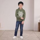 Boys' Olive Green Hooded Neck Graphic Print Sweatshirt, ओलिव, small