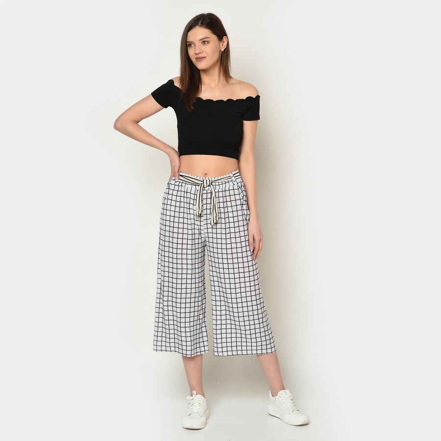 Checks Culottes Fit High Rise Trousers, Black, large image number null