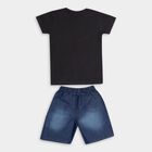 Boys' Black Cotton Round Neck Printed Baba Suit, Charcoal, small image number null