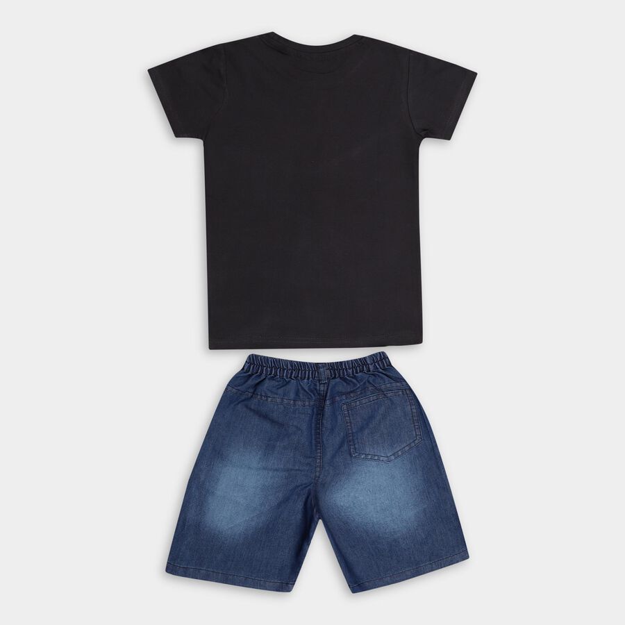 Boys' Black Cotton Round Neck Printed Baba Suit, Charcoal, large image number null
