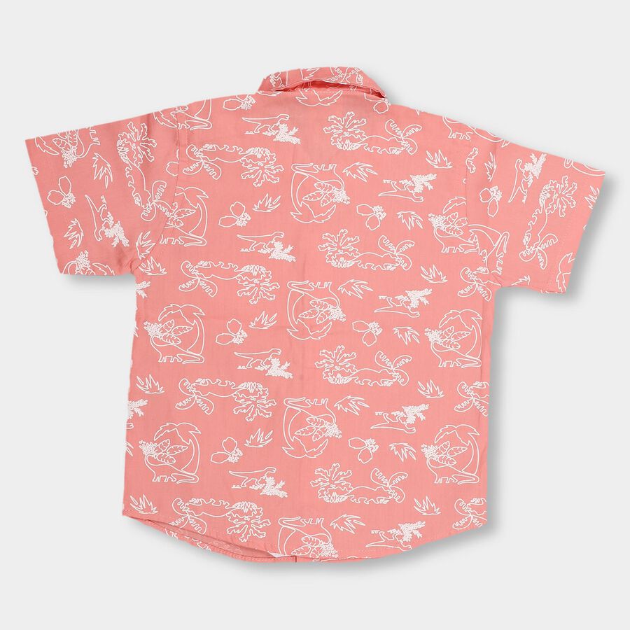 Kids Light Coral Pink Cotton Regular Collar Short Sleeve Shirt, Coral, large image number null