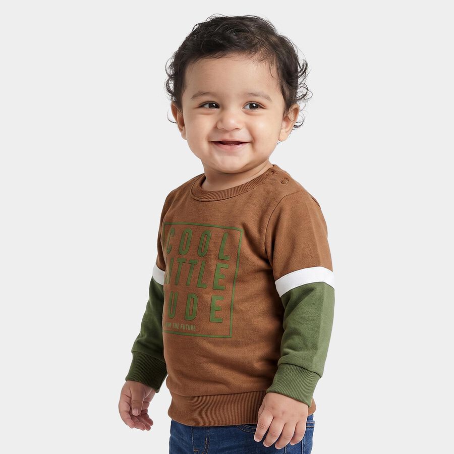 Infants' Tan Cotton Crew Neck Regular T-Shirt, गहरा पीला, large