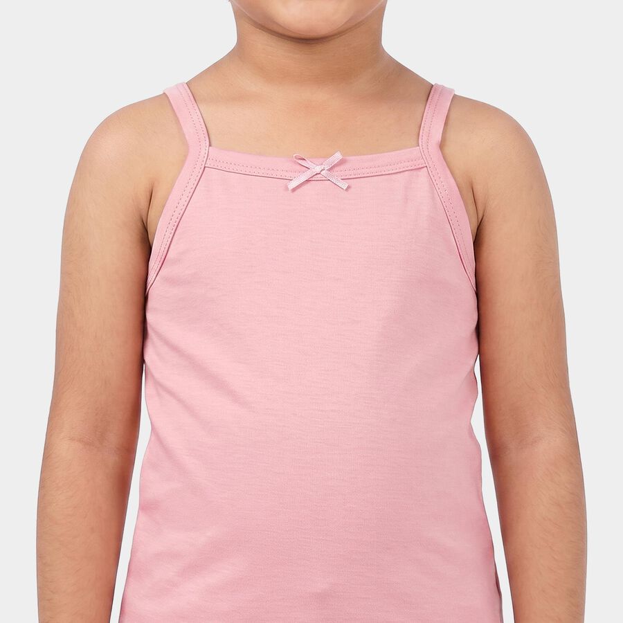 Girls Pink Cotton Square Neck Sleeveless Vest, हल्का गुलाबी, large