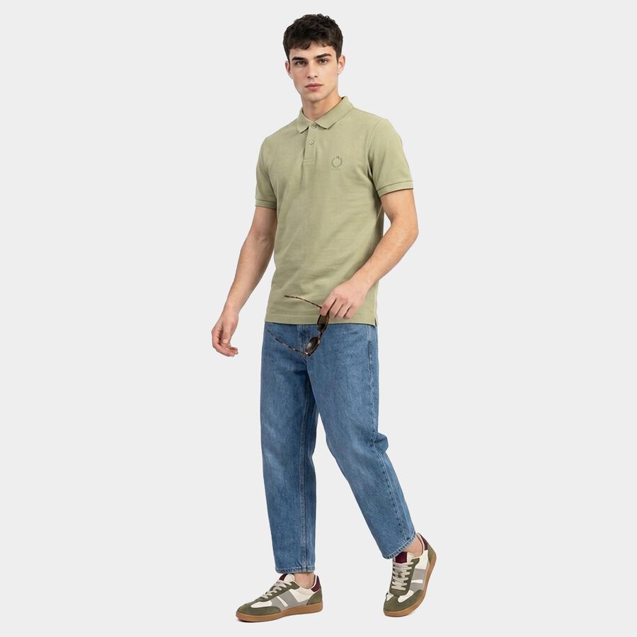 Men Olive Green Cotton Polo Neck Polo T-Shirt, Light Green, large