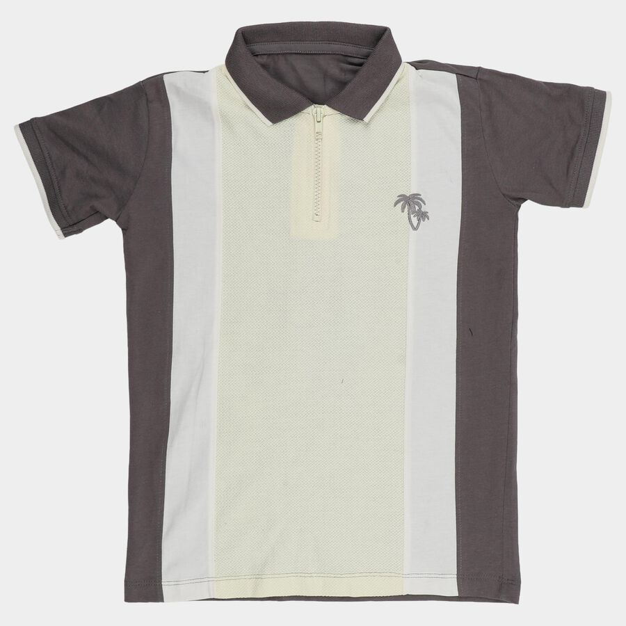 Boys' Yellow Cotton Round Neck Casual T-Shirt, पीला, large