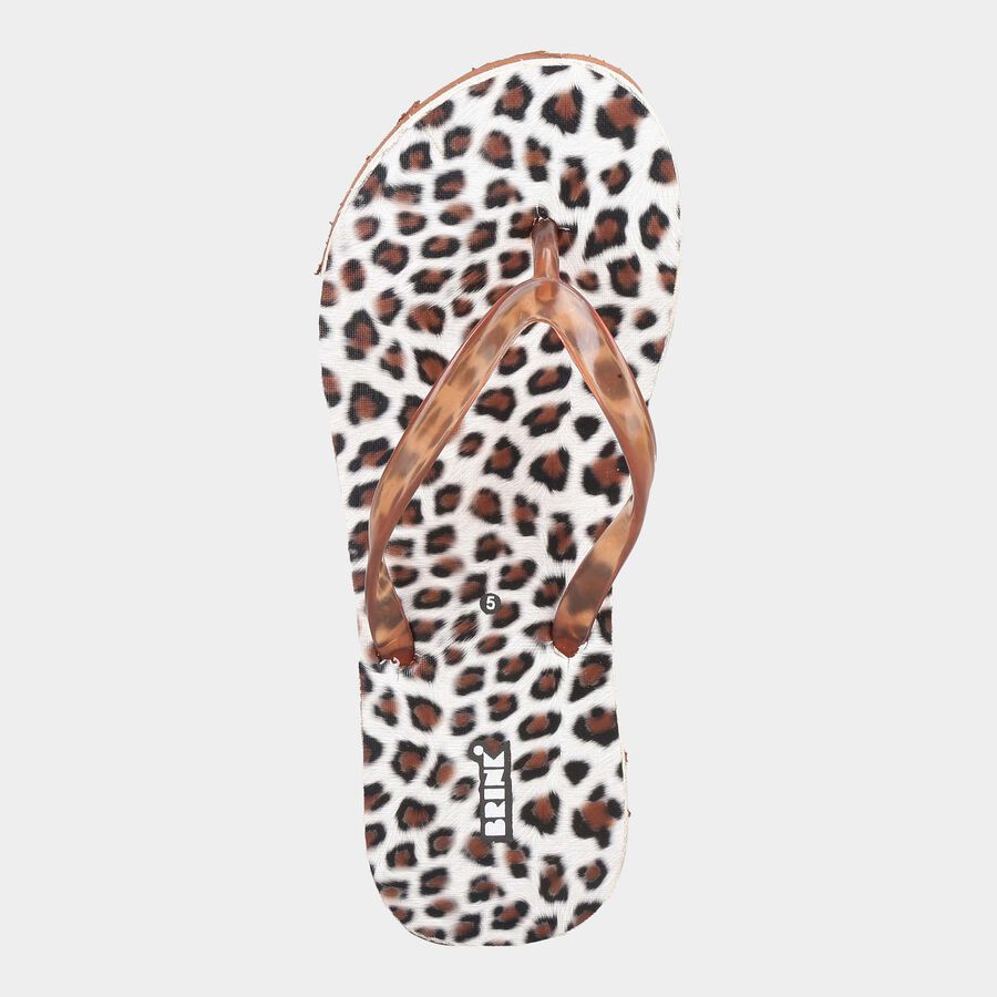 Women Animal Print Flip Flops, Brown, large image number null