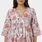 Women's Peach Cotton Round Neck Solid Kurta, पीच, small