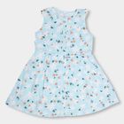 Girls' Light Sky Blue Floral Printed Sleeveless Flared Frock, Light Blue, small image number null