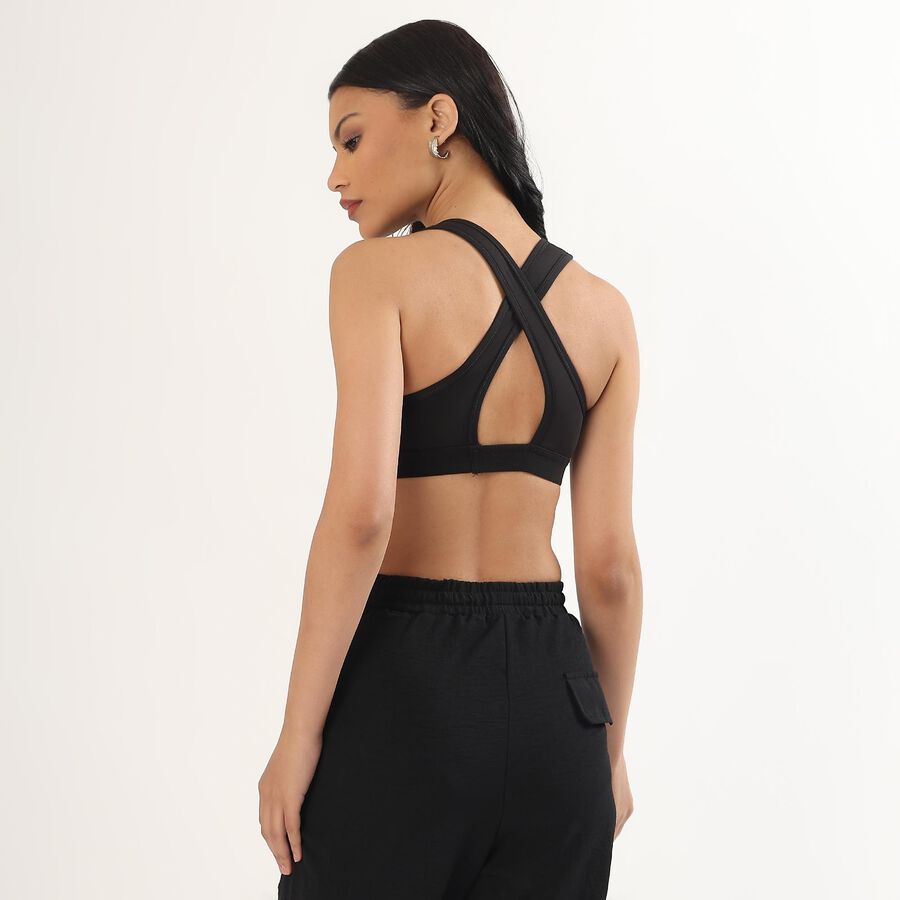 Women's Black Seamless Racerback Sports Bra, Black, large image number null