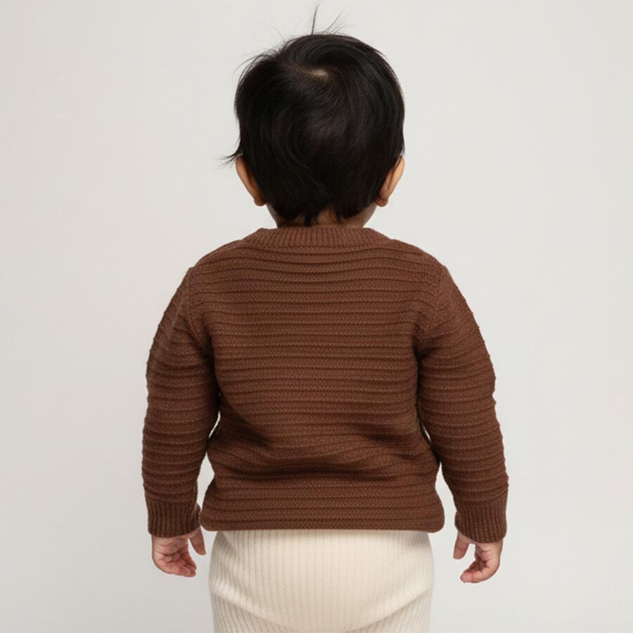 Infants' Rich Chocolate Brown Crew Neck Cable Knit Pullover, भूरा, large image number null