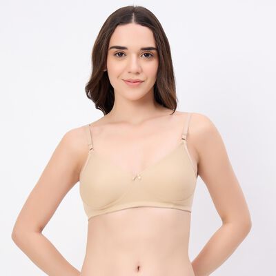 Women's Beige Cotton V-Neck Padded Bra
