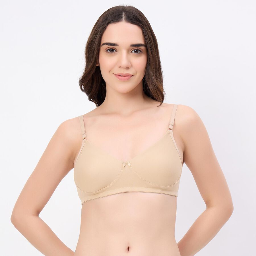 Women's Beige Cotton V-Neck Padded Bra, Beige, large