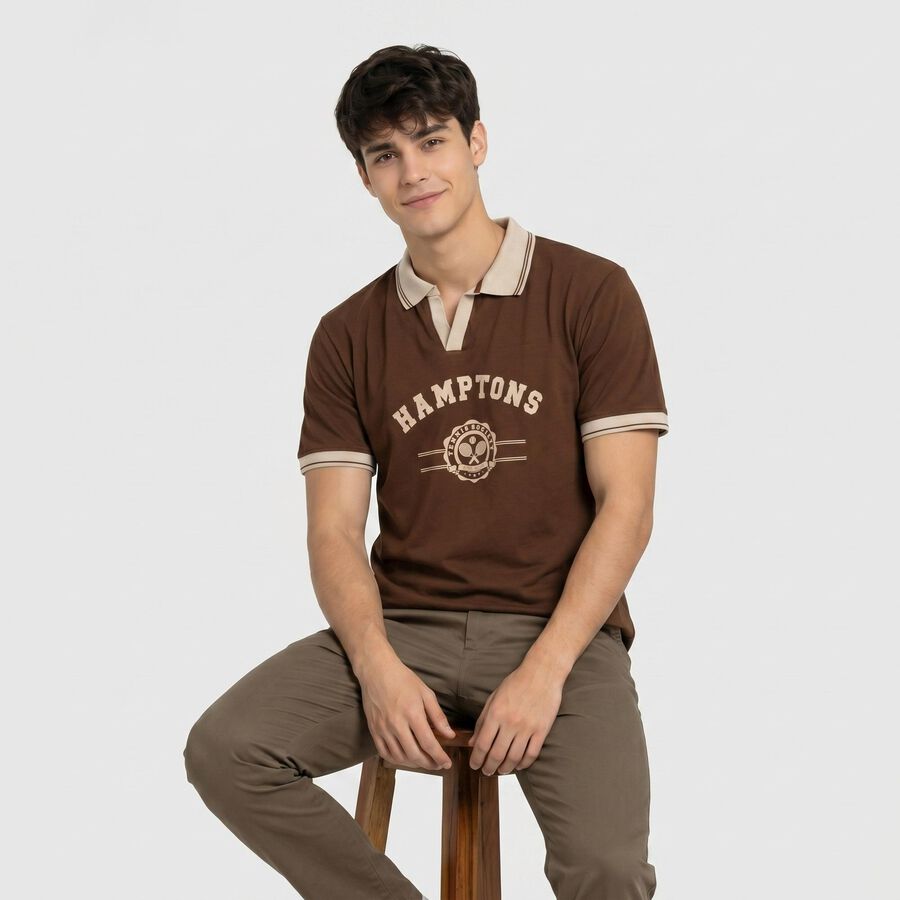 Men's Brown Polo Neck Polo T-Shirt, Brown, large